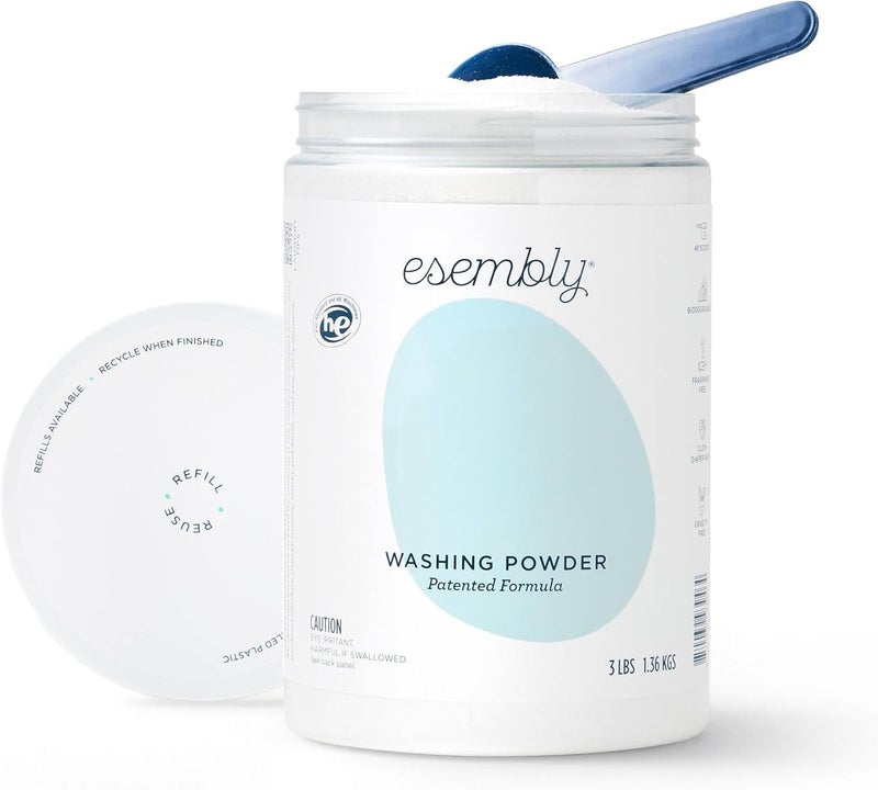 Esembly Laundry Washing Powder – HE Mineral Based Detergent for All Household Laundry and Cloth Diapers – Patented, Fragrance-Free, EWG Verified, Earth-Friendly, (3lb Refillable Canister and Scoop) - Image 1