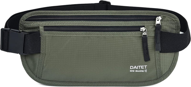 DAITET حزام النقود - حامل جواز السفر، محفظة سفر مخفية آمنة مع حجب RFID، حزام خفي للخصر - Image 1