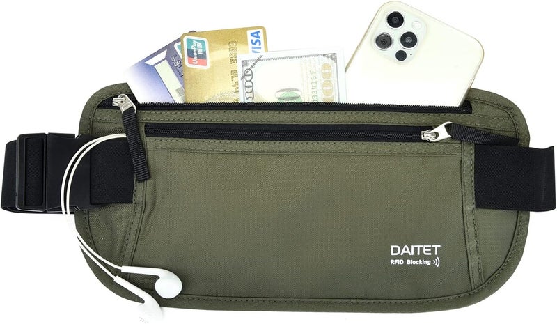 DAITET حزام النقود - حامل جواز السفر، محفظة سفر مخفية آمنة مع حجب RFID، حزام خفي للخصر - Image 2