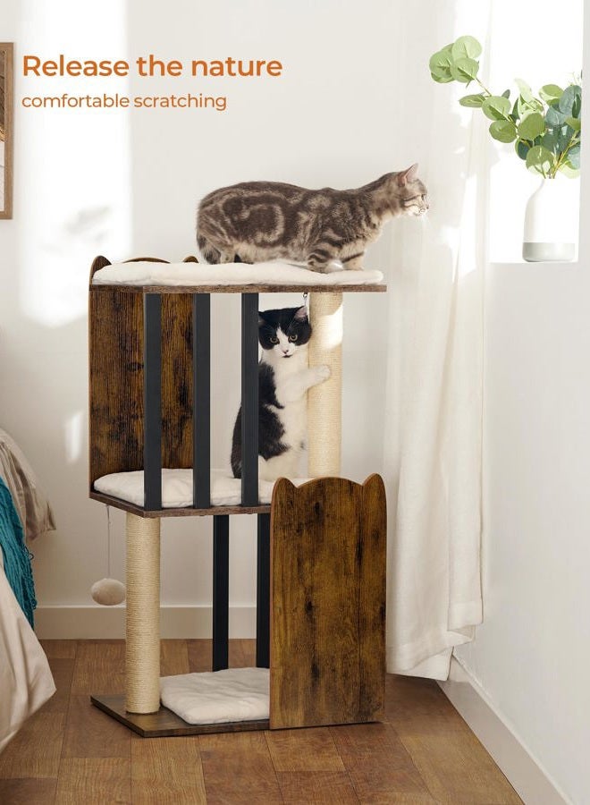 FourFurPets 35.4in 3-Tier Modern Cat Tree Tower Condo, Cat Scratch Posts for Indoor Cats, Big Plate, Two Full Sisal Scratching Posts, Rustic Brown - Image 3