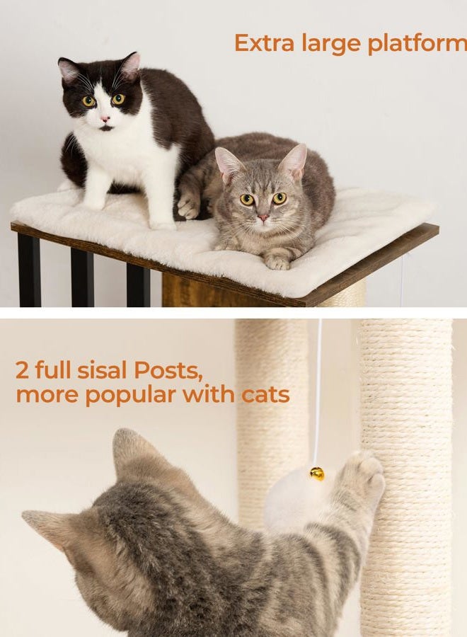 FourFurPets 35.4in 3-Tier Modern Cat Tree Tower Condo, Cat Scratch Posts for Indoor Cats, Big Plate, Two Full Sisal Scratching Posts, Rustic Brown - Image 4