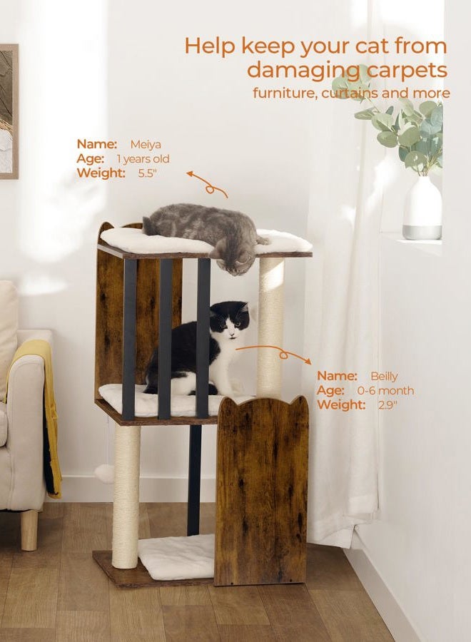FourFurPets 35.4in 3-Tier Modern Cat Tree Tower Condo, Cat Scratch Posts for Indoor Cats, Big Plate, Two Full Sisal Scratching Posts, Rustic Brown - Image 2
