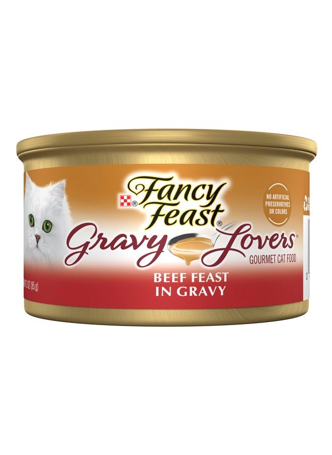 فانسي فيست - طعام القطط Purina Fancy Feast Gravy Lovers Beef Feast Grilled Gourmet في صلصة طعام القطط الرطبة - (عبوة من 24 علبة) 3 أونصة - Image 1