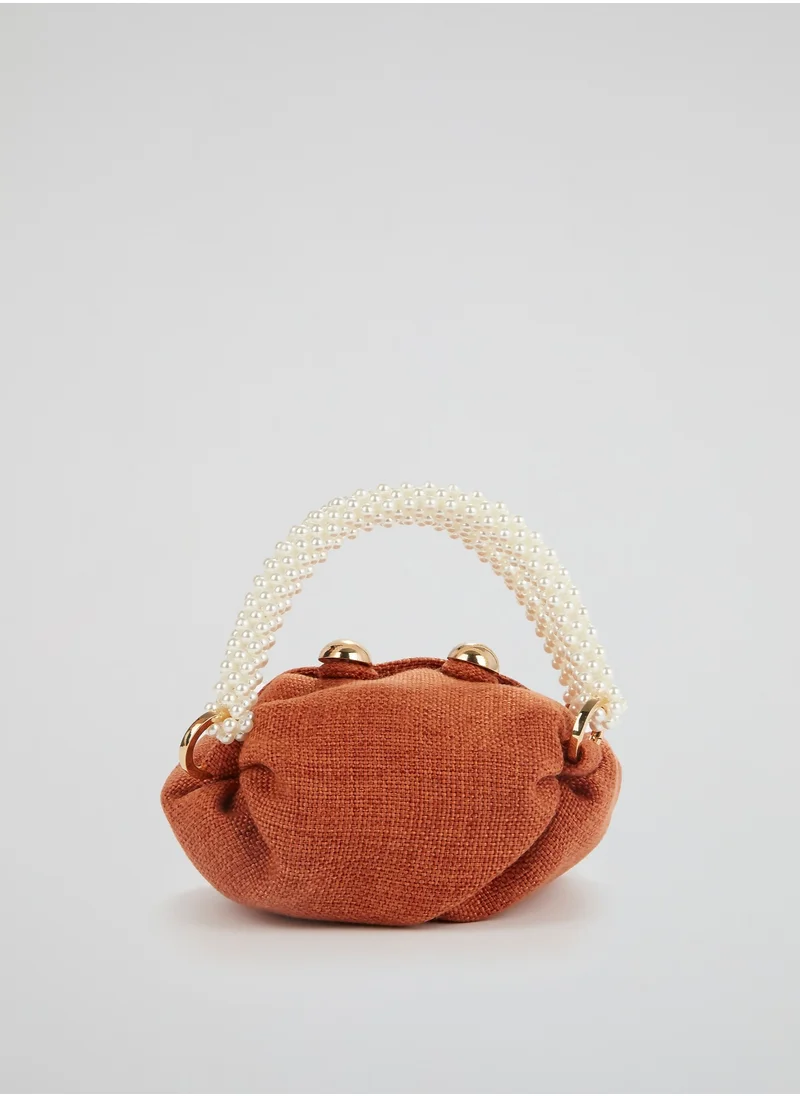 0711 Tbilisi Orange Tiny Nino Pearl Beaded Handle Tote Purse