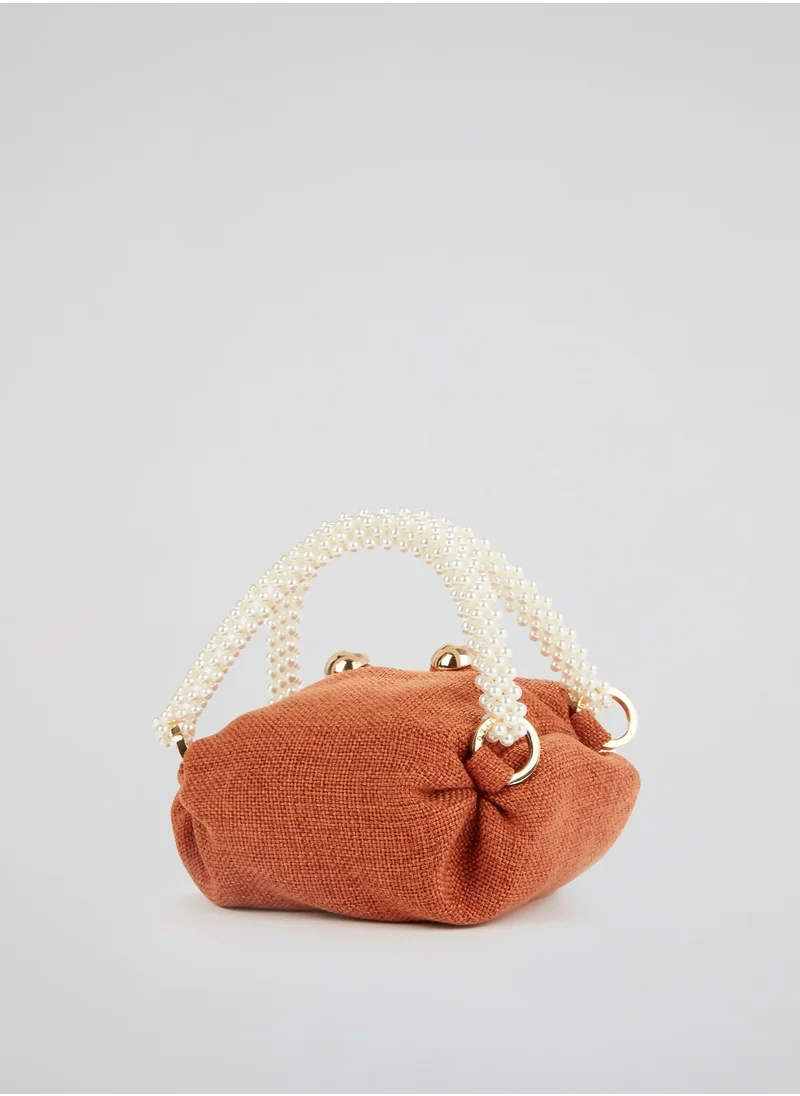 0711 Tbilisi Orange Tiny Nino Pearl Beaded Handle Tote Purse