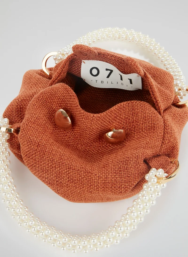 0711 Tbilisi  Orange Tiny Nino Pearl Beaded Handle Tote Purse for Women | Best Price UAE
