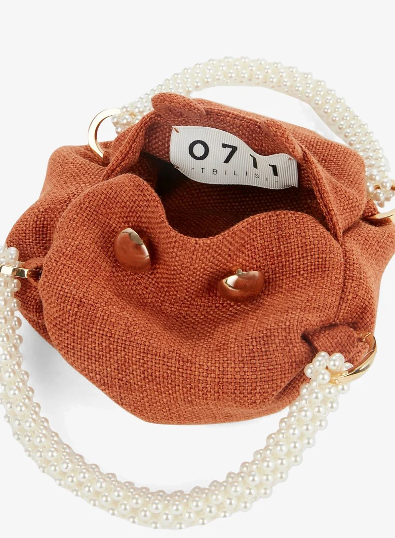 0711 Tbilisi  Orange Tiny Nino Pearl Beaded Handle Tote Purse for Women | Best Price UAE