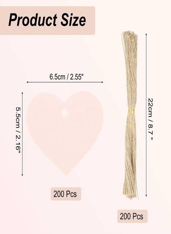 MECCANIXITY 200Pcs Kraft Paper Gift Tags with String, 2.2 x 2.6 Inch Blank Hanging Labels Heart Shape Paper Labels Pink Gift Tags for Price Tags, Christmas, DIY Crafts - Image 2