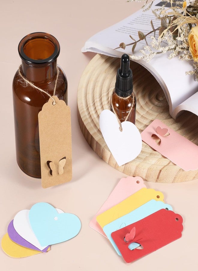 MECCANIXITY 200Pcs Kraft Paper Gift Tags with String, 2.2 x 2.6 Inch Blank Hanging Labels Heart Shape Paper Labels Pink Gift Tags for Price Tags, Christmas, DIY Crafts - Image 3