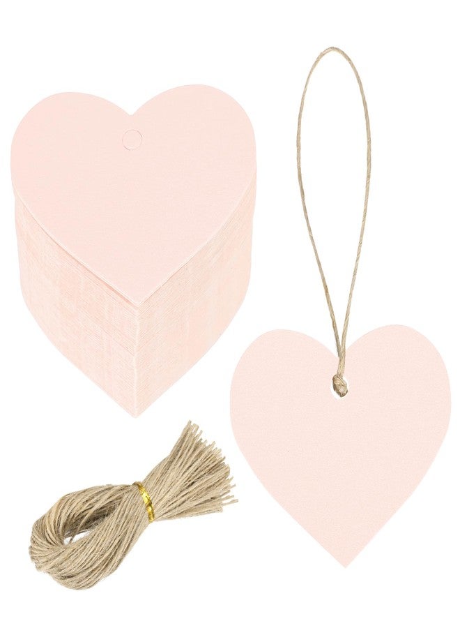 MECCANIXITY 200Pcs Kraft Paper Gift Tags with String, 2.2 x 2.6 Inch Blank Hanging Labels Heart Shape Paper Labels Pink Gift Tags for Price Tags, Christmas, DIY Crafts - Image 1