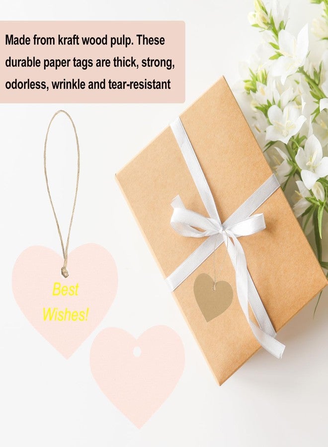 MECCANIXITY 200Pcs Kraft Paper Gift Tags with String, 2.2 x 2.6 Inch Blank Hanging Labels Heart Shape Paper Labels Pink Gift Tags for Price Tags, Christmas, DIY Crafts - Image 4