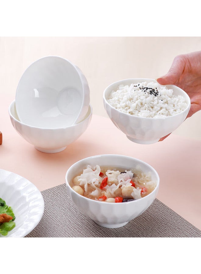 Sky Top Rice Bowl, Pure White Embossed Bone China Soup Bowl, Ceramic Household Tableware Set, 4.75 Inches, 4 Pieces, Crystal Series - Image 1