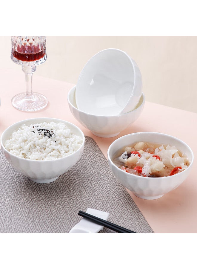 Sky Top Rice Bowl, Pure White Embossed Bone China Soup Bowl, Ceramic Household Tableware Set, 4.75 Inches, 4 Pieces, Crystal Series - Image 2