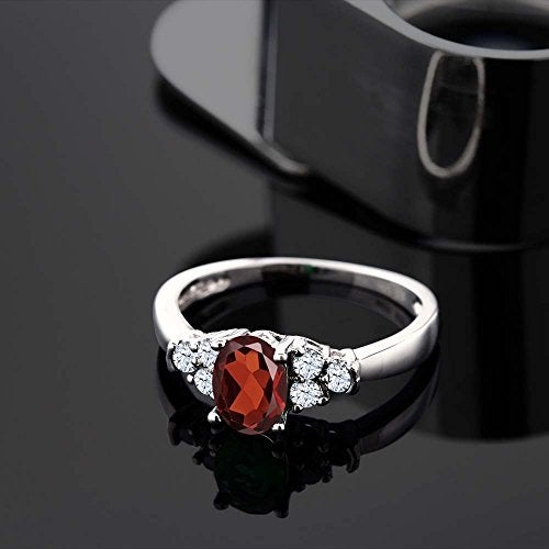 Gem Stone King 925 Sterling Silver Gemstone Birthstone and White Topaz Engagement Ring for Women | Center Oval 6X4MM and Round 2MM Accents | Wedding Anniversary Promise Ring | Sizes 5-9 - Image 5
