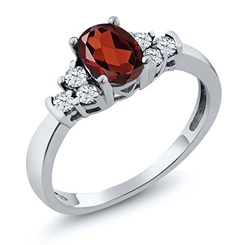 Gem Stone King 925 Sterling Silver Gemstone Birthstone and White Topaz Engagement Ring for Women | Center Oval 6X4MM and Round 2MM Accents | Wedding Anniversary Promise Ring | Sizes 5-9 - Image 1