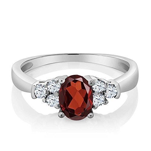 Gem Stone King 925 Sterling Silver Gemstone Birthstone and White Topaz Engagement Ring for Women | Center Oval 6X4MM and Round 2MM Accents | Wedding Anniversary Promise Ring | Sizes 5-9 - Image 3