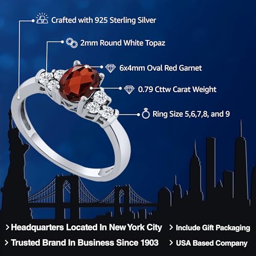 Gem Stone King 925 Sterling Silver Gemstone Birthstone and White Topaz Engagement Ring for Women | Center Oval 6X4MM and Round 2MM Accents | Wedding Anniversary Promise Ring | Sizes 5-9 - Image 2