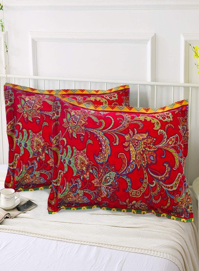 ABREEZE Bohemia Retro Pillow Shams Ethnic Vintage Floral Pillow Cases 100% Brushed Cotton Pillowcases Damask Paisley Colorful Red Pillow Covers Twin/Full/Queen Set of 2 - Image 2