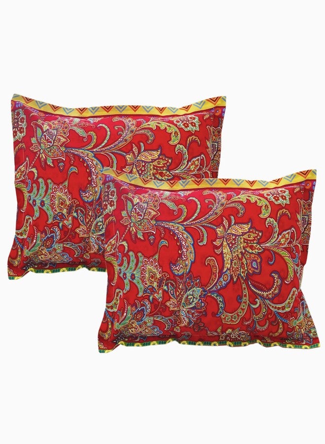ABREEZE Bohemia Retro Pillow Shams Ethnic Vintage Floral Pillow Cases 100% Brushed Cotton Pillowcases Damask Paisley Colorful Red Pillow Covers Twin/Full/Queen Set of 2 - Image 1