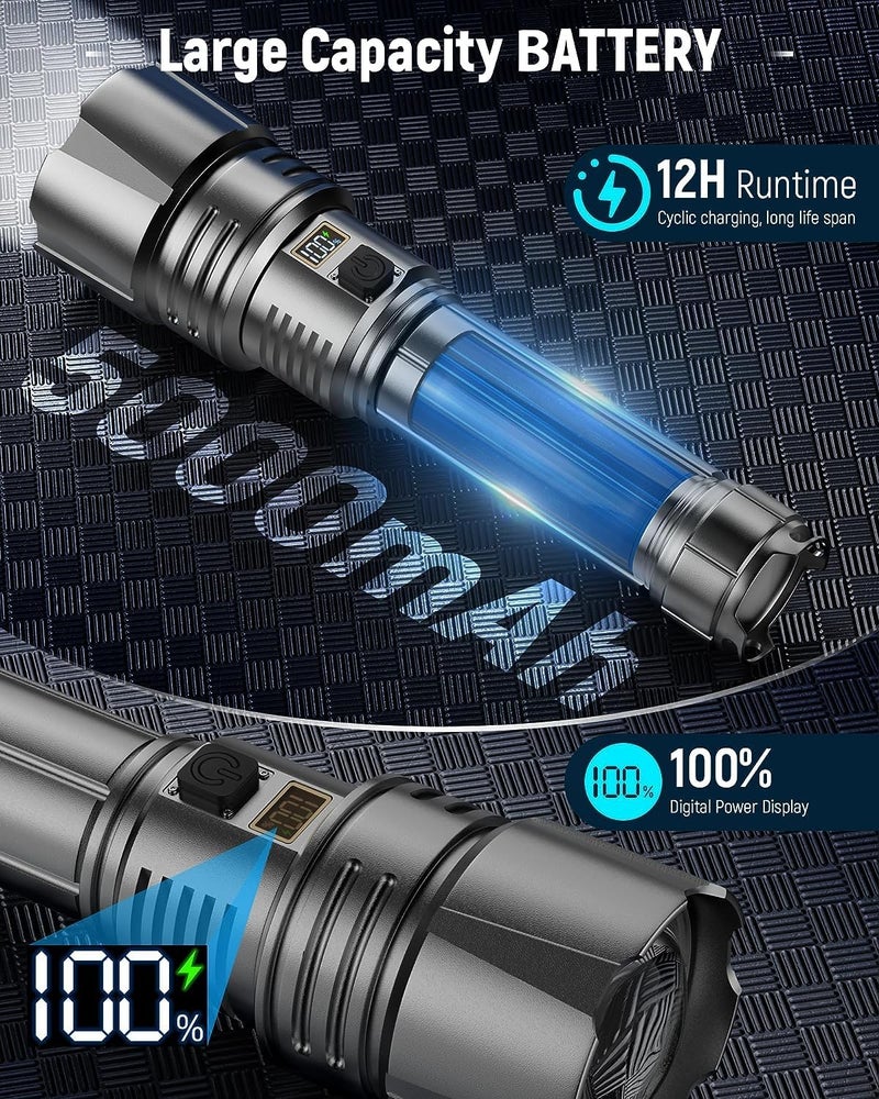 Zorzel Rechargeable Flashlights High Lumens 200000 Lumens Super Bright Tactical Flashlight One Click Off IPX6 High Powered Flashlight USB Powerful Handheld Flash Light for Emergencies Camping Hiking - Image 5