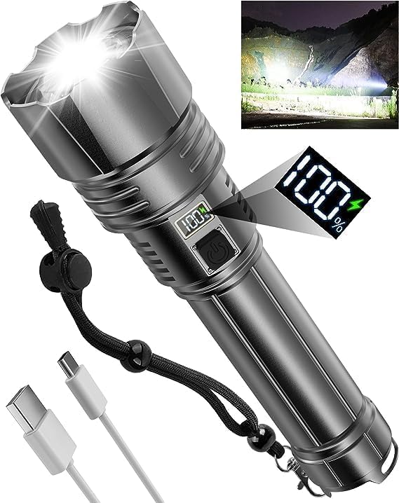 Zorzel Rechargeable Flashlights High Lumens 200000 Lumens Super Bright Tactical Flashlight One Click Off IPX6 High Powered Flashlight USB Powerful Handheld Flash Light for Emergencies Camping Hiking - Image 1