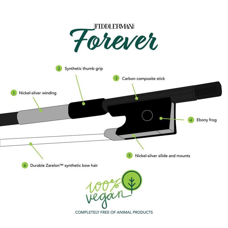 Fiddlerman Forever Vegan Black Carbon Fiber Violin Bow with Long-Lasting Zarelon Synthetic Hair - Image 4