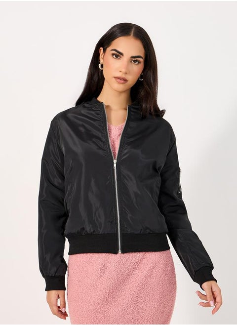 Regular Fit Regular Length Zip Up Bomber Jacket