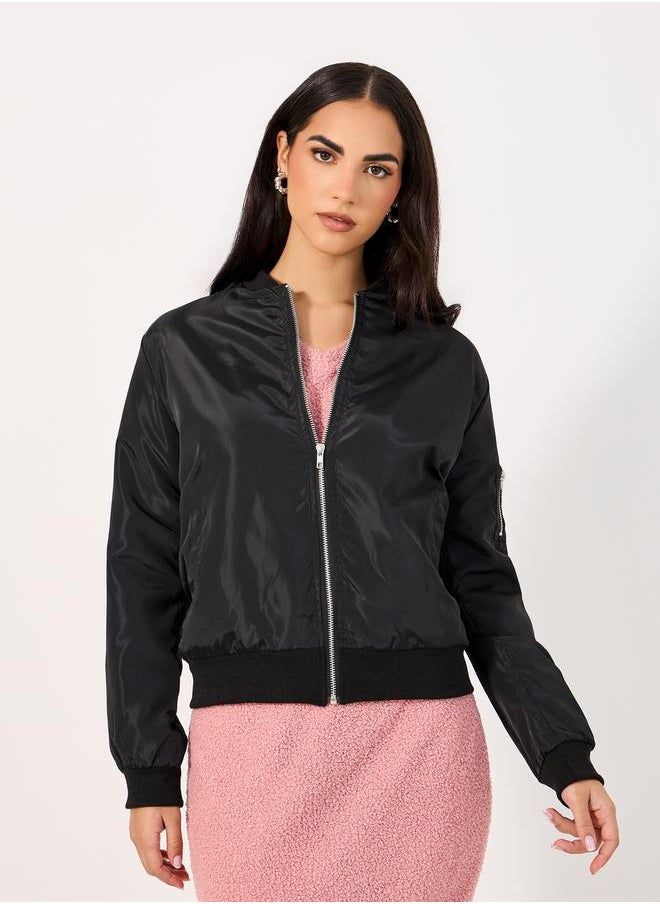 Regular Fit Regular Length Zip Up Bomber Jacket
