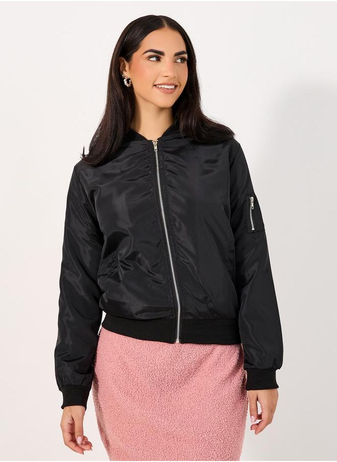 Regular Fit Regular Length Zip Up Bomber Jacket