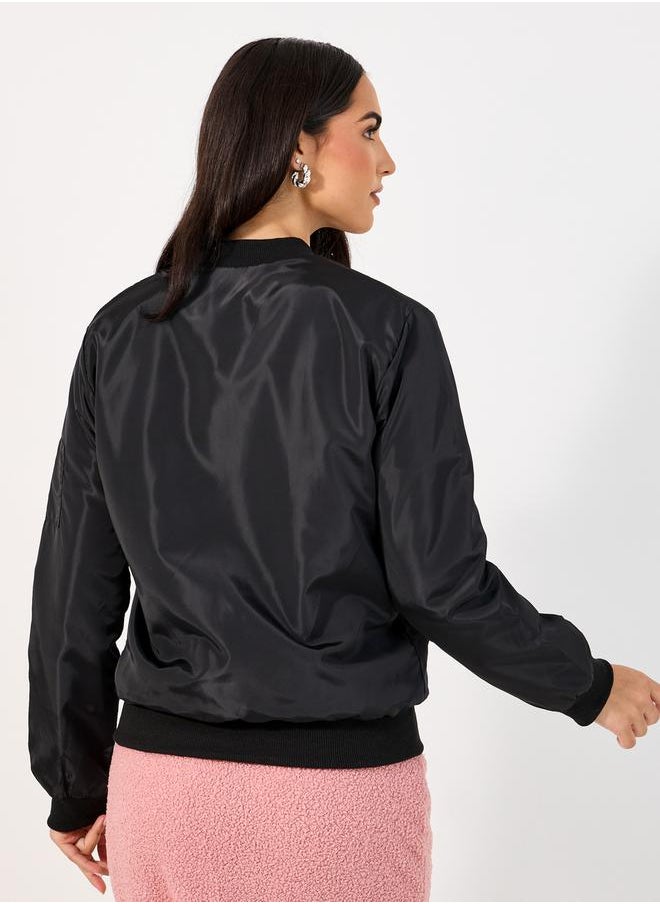 Regular Fit Regular Length Zip Up Bomber Jacket