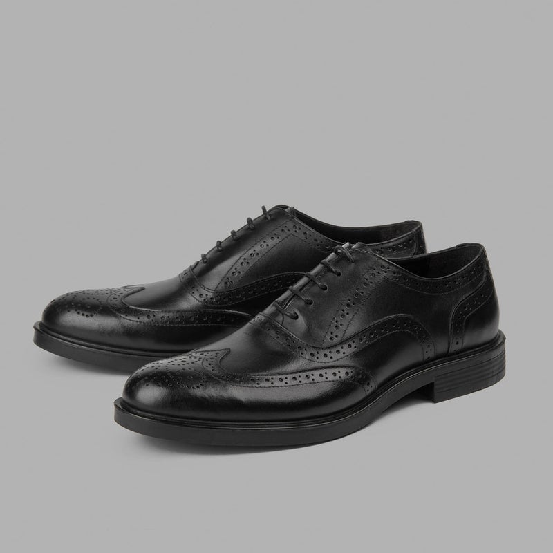 Brio Oxford Brogue Shoes - BLACK