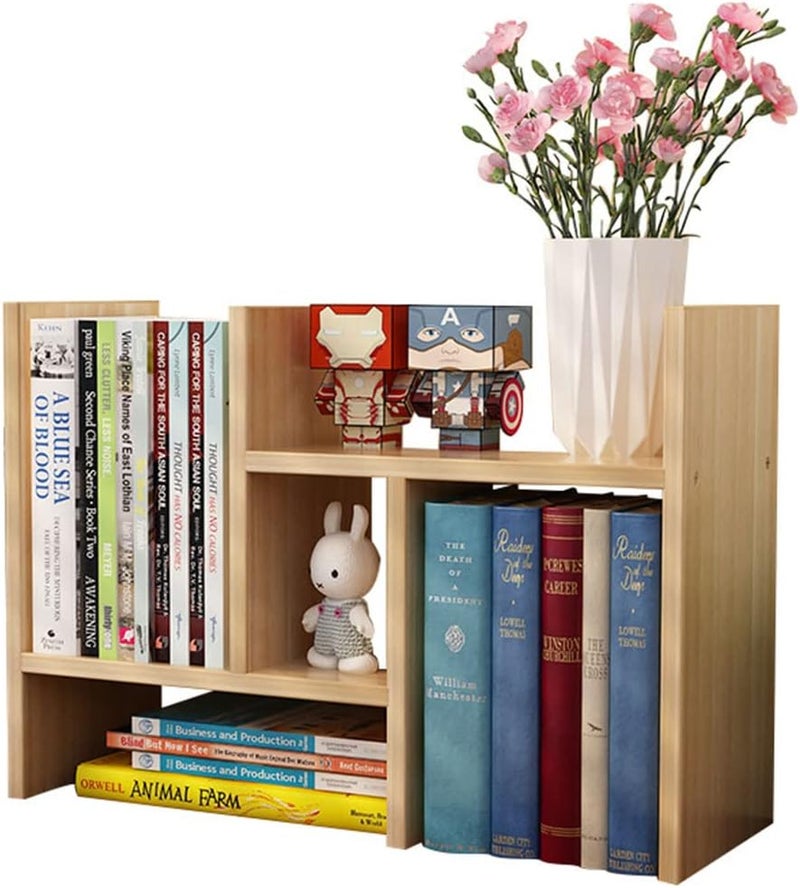 NeoStyle Desk Shelf Organizer,Desktop Bookshelf,Adjustable Wood Office Storage Rack, Bookcase Display Rack,Expandable Desk storage for Home,Office (Light Brown) - Image 1