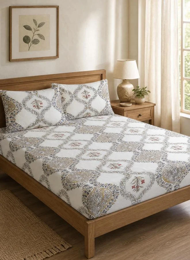 Styli 3-Piece Floral Print King Fitted Bedsheet Set with 2 Pillow Covers