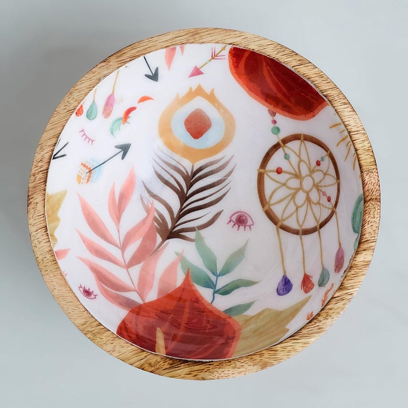 SAAGA Wooden Nuts Bowl Pack of 2Pcs 6 Inch X 3 Inch Printed Mango Wood Serving Bowl for Dip Sauce Nuts Candy Fruits Appetizer Snacks Burnt Sienna - Image 5