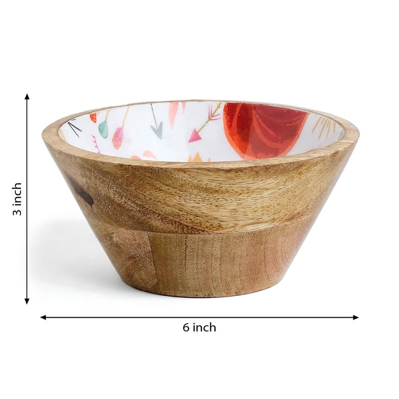 SAAGA Wooden Nuts Bowl Pack of 2Pcs 6 Inch X 3 Inch Printed Mango Wood Serving Bowl for Dip Sauce Nuts Candy Fruits Appetizer Snacks Burnt Sienna - Image 2