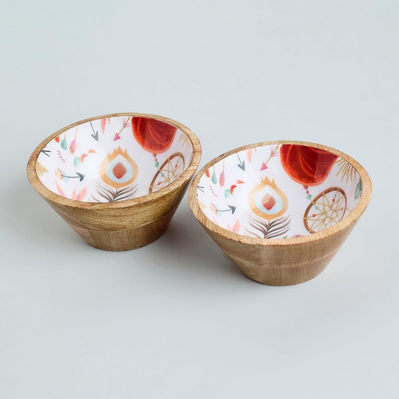 SAAGA Wooden Nuts Bowl Pack of 2Pcs 6 Inch X 3 Inch Printed Mango Wood Serving Bowl for Dip Sauce Nuts Candy Fruits Appetizer Snacks Burnt Sienna - Image 4