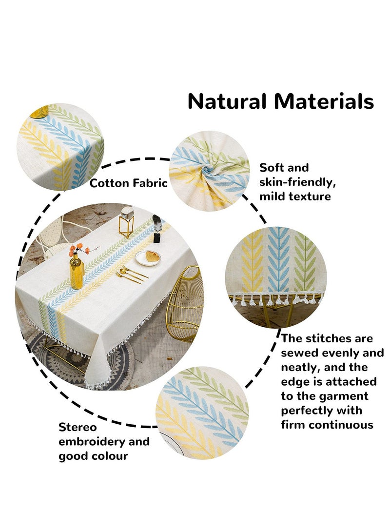 SOLARAE Table Cloth, Square Cotton Linen Embroidered Tassel Tablecloth, Wipe Clean Washable Table Cover for Kitchen Dinning Party Tabletop Decoration Tablecloths (Leaves Pattern 140x140cm Multicolor) - Image 4