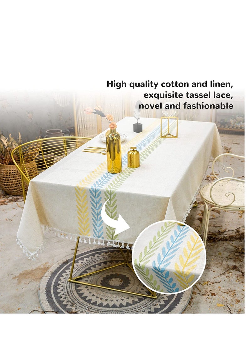 SOLARAE Table Cloth, Square Cotton Linen Embroidered Tassel Tablecloth, Wipe Clean Washable Table Cover for Kitchen Dinning Party Tabletop Decoration Tablecloths (Leaves Pattern 140x140cm Multicolor) - Image 2