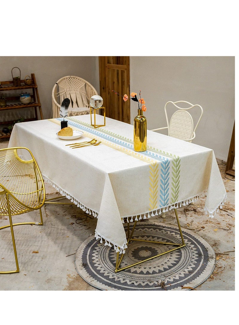 SOLARAE Table Cloth, Square Cotton Linen Embroidered Tassel Tablecloth, Wipe Clean Washable Table Cover for Kitchen Dinning Party Tabletop Decoration Tablecloths (Leaves Pattern 140x140cm Multicolor) - Image 3