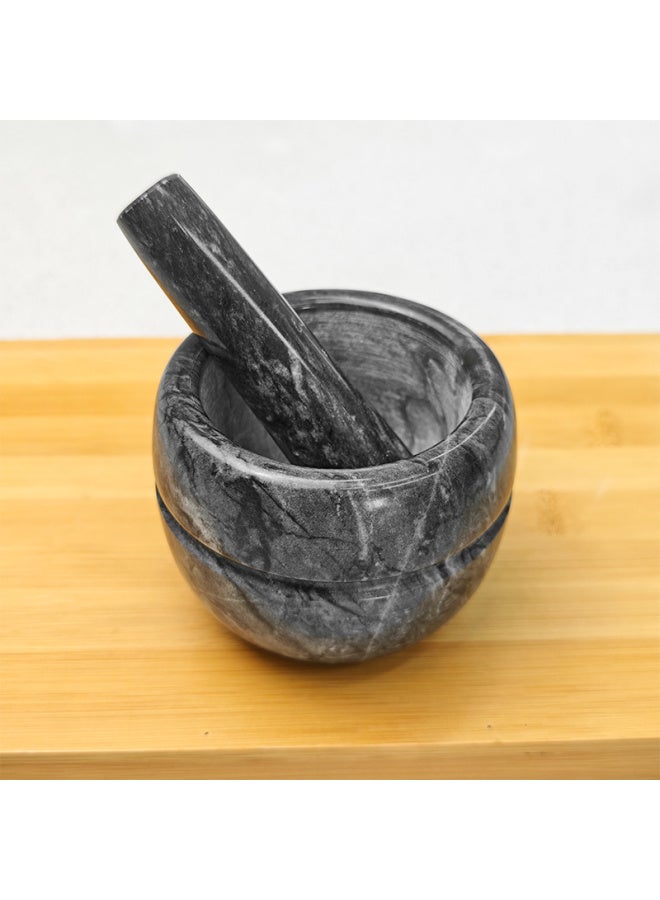 High-end natural stone mortar and pestle set, multifunctional grinding bowl, two colors, suitable for kitchen food/fruit/pounding garlic (crushing powder/mud), traditional Chinese medicine powdering, etc., fine craftsmanship (anti-slip bottom, semi-gloss inner wall treatment) no paint no varnish, environmentally friendly and durable 