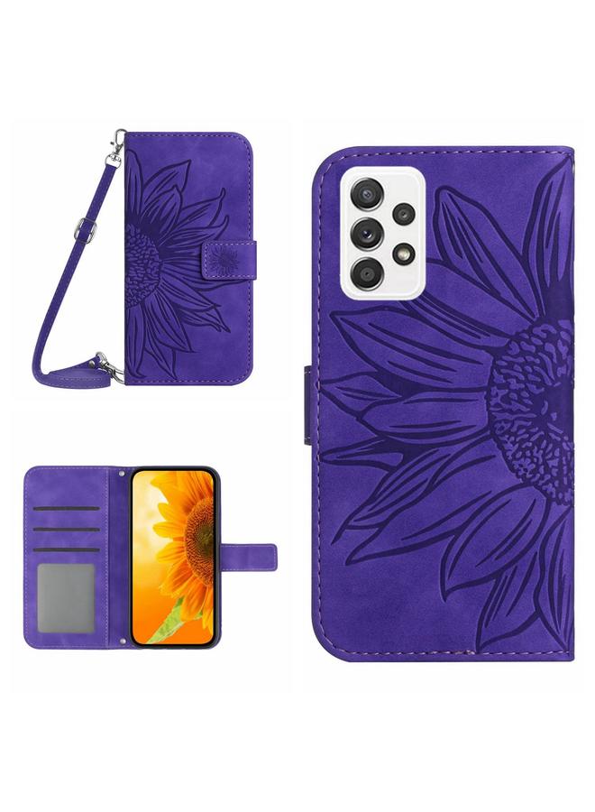 اس-توب جراب لهاتف Samsung Galaxy A33 5G، جراب هاتف جلدي قلاب بنمط زهرة الشمس مع حبل تعليق - Image 1