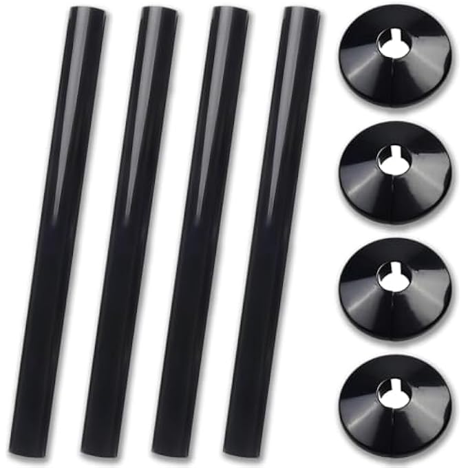 2 PACK 15MM RADIATOR PIPE COVERS & COLLARS BLACK, 2 X 15MM CLIP-ON COLLAR COVERS WITH 2 X 200MM PIPE SLEEVES, EASY TO INSTALL, FOR A PROFESSIONAL HOME FINISHING - Image 1