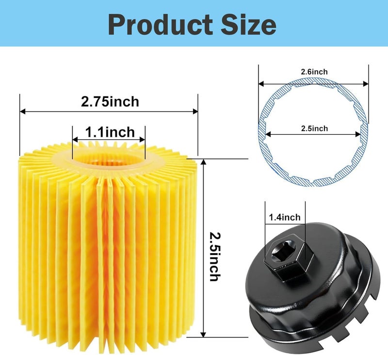 SKTMH Oil Change Tool Kit, 04152-YZZA1 Oil Filter tool for Toyota, 64mm Oil Filter Wrench, Drain Plug & Gasket for Toyota Tacoma Camry Tundra RAV4 Highlander Lexus ES/RX/Sienna - Image 5