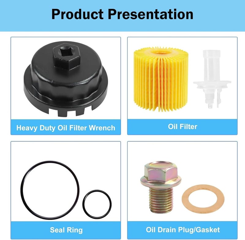 SKTMH Oil Change Tool Kit, 04152-YZZA1 Oil Filter tool for Toyota, 64mm Oil Filter Wrench, Drain Plug & Gasket for Toyota Tacoma Camry Tundra RAV4 Highlander Lexus ES/RX/Sienna - Image 4