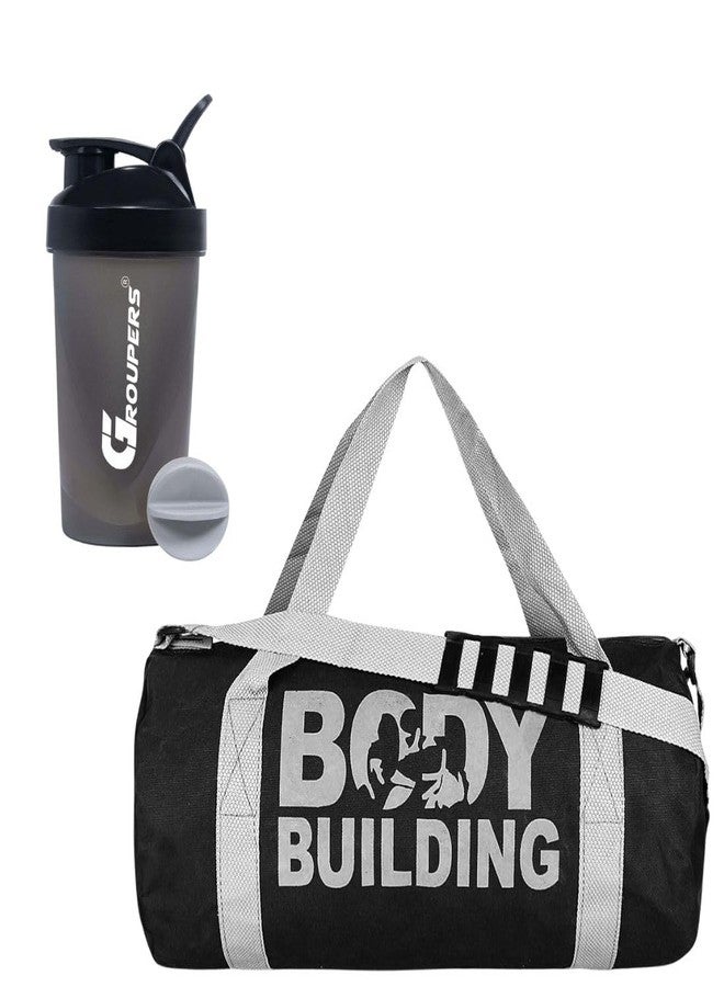 Groupers 20-25L Gym Bag Combo of 2 - Water-Resistant Duffle Bag with Shoe Pocket + 400ml Shaker Bottle, Black (43×25×23 cm) - Travel, Gym & Workout Weekender for Men & Women - Image 1