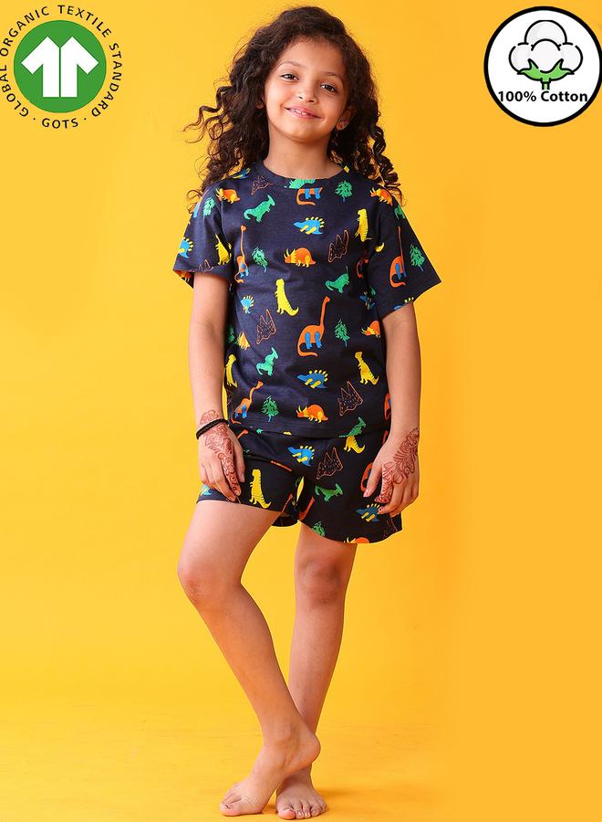 Anthrilo Kids Dinosaur Print Cotton T-Shirt and Shorts Set - Image 1