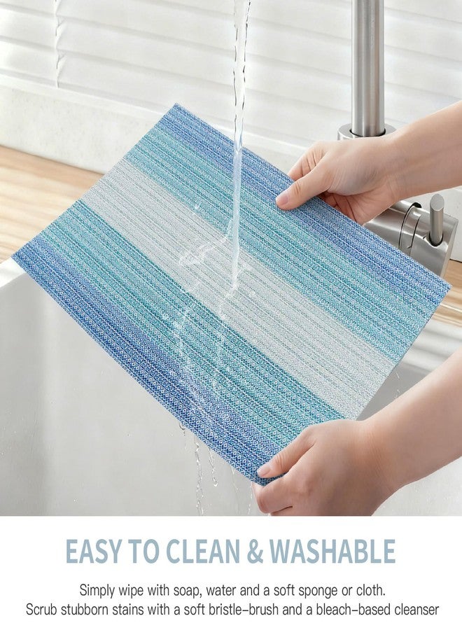 HeloHo Placemats Set of 4,Vinyl Table Place Mats Stain Resistant Foldable Placemats Washable Wipeable Placemat for Kitchen Dining Table Decoration Indoor Outdoor（Blue） - Image 3