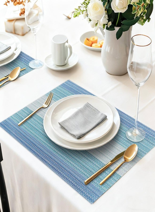 HeloHo Placemats Set of 4,Vinyl Table Place Mats Stain Resistant Foldable Placemats Washable Wipeable Placemat for Kitchen Dining Table Decoration Indoor Outdoor（Blue） - Image 2