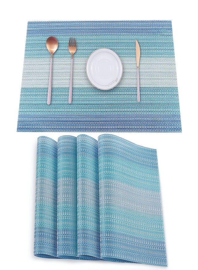 HeloHo Placemats Set of 4,Vinyl Table Place Mats Stain Resistant Foldable Placemats Washable Wipeable Placemat for Kitchen Dining Table Decoration Indoor Outdoor（Blue） - Image 1