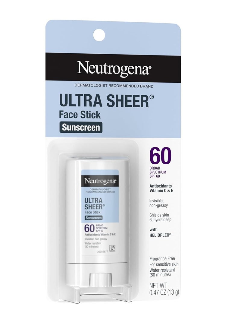 Neutrogena Ultra Sheer SPF 60 Face Sunscreen Stick, Water Resistant Facial Stick with Broad Spectrum SPF 60 Protection for Sensitive Skin, Mini Travel Sunscreen, Oxybenzone-Free, 0.47 ozounce - Image 3